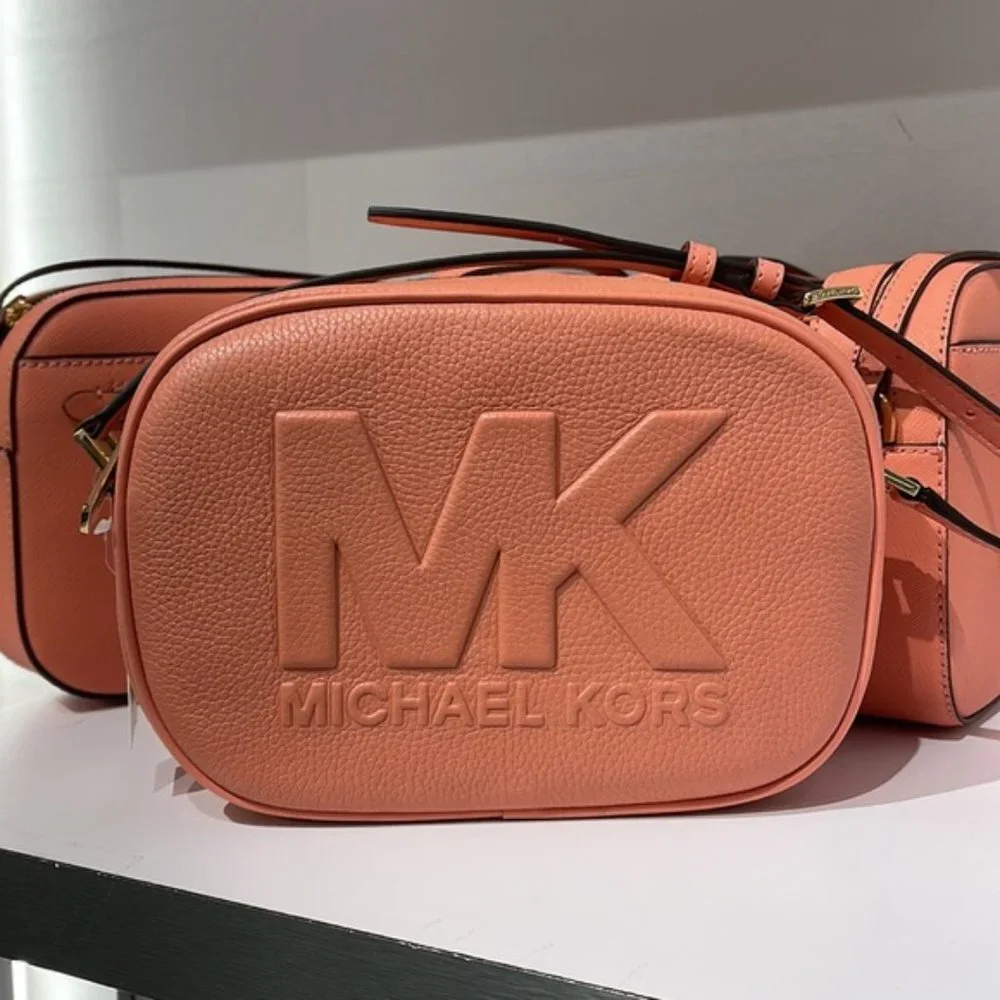 Michael Kors Jet Set Medium Embossed Pebbled Leather Crossbody Bag Sherbert